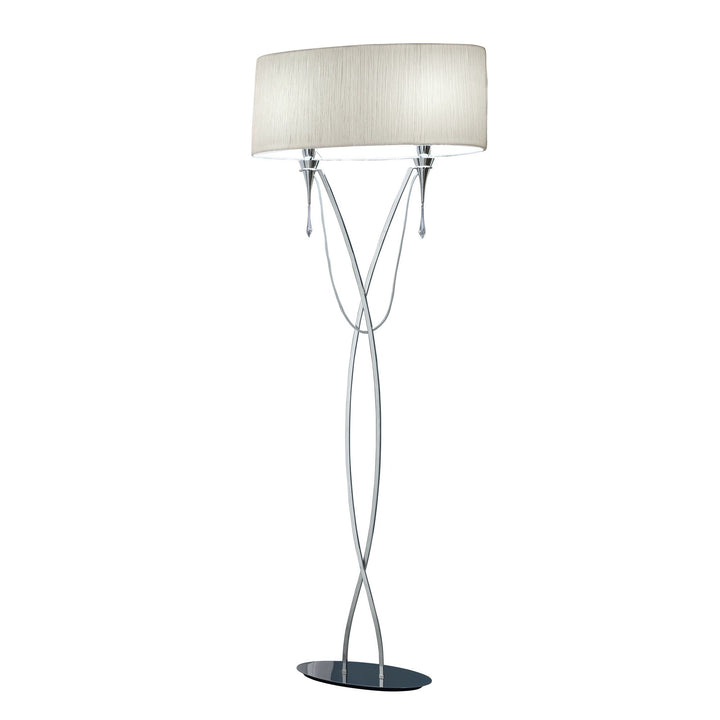Mantra M1319 Lucca Floor Lamp 2 Light Polished Chrome With White Shade & Clear Crystal