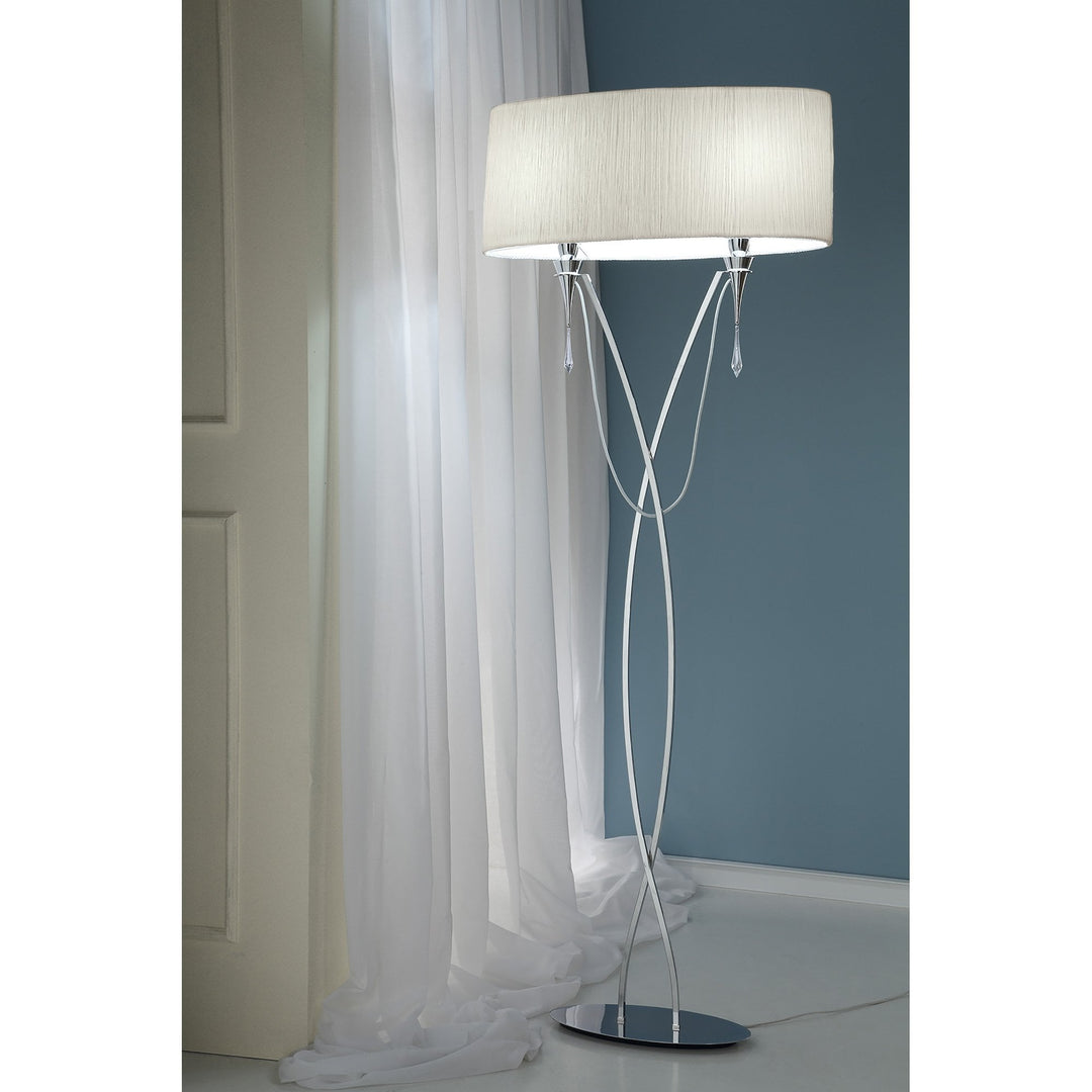 Mantra M1319 Lucca Floor Lamp 2 Light Polished Chrome With White Shade & Clear Crystal