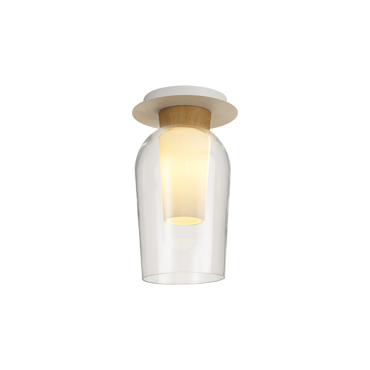 Mantra M8279 Nora 1 Light Semi Ceiling White/Wood/Clear Glass With Frosted Inner