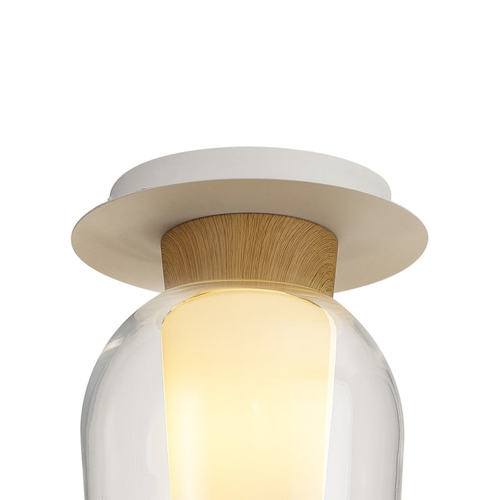 Mantra M8279 Nora 1 Light Semi Ceiling White/Wood/Clear Glass With Frosted Inner