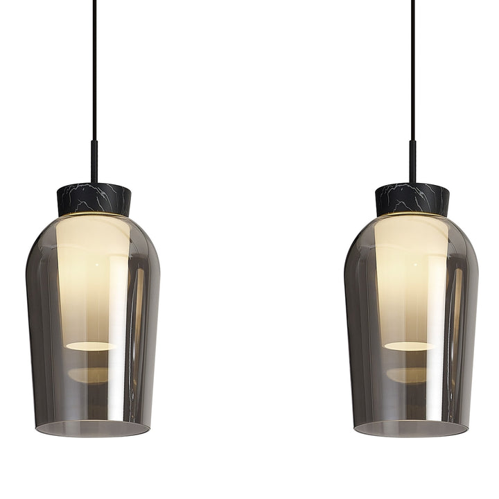 Mantra M8285 Nora 3 Light Linear Pendant Black/Black Marble/Chrome Glass With Frosted Inner