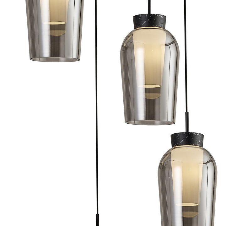 Mantra M8283 Nora 5 Light Round Pendant Black/Black Marble/Chrome Glass With Frosted Inner