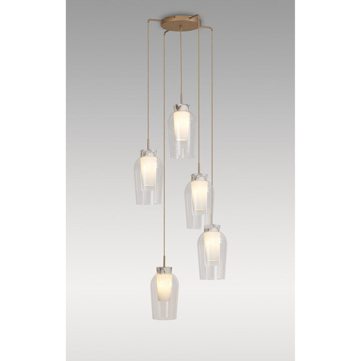 Mantra M8395 Nora 5 Light Round Pendant Gold/White/Clear Glass With Frosted Inner