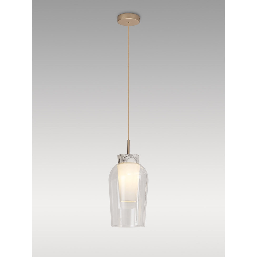 Mantra M8398 Nora Single Pendant Gold/White/Clear Glass With Frosted Inner