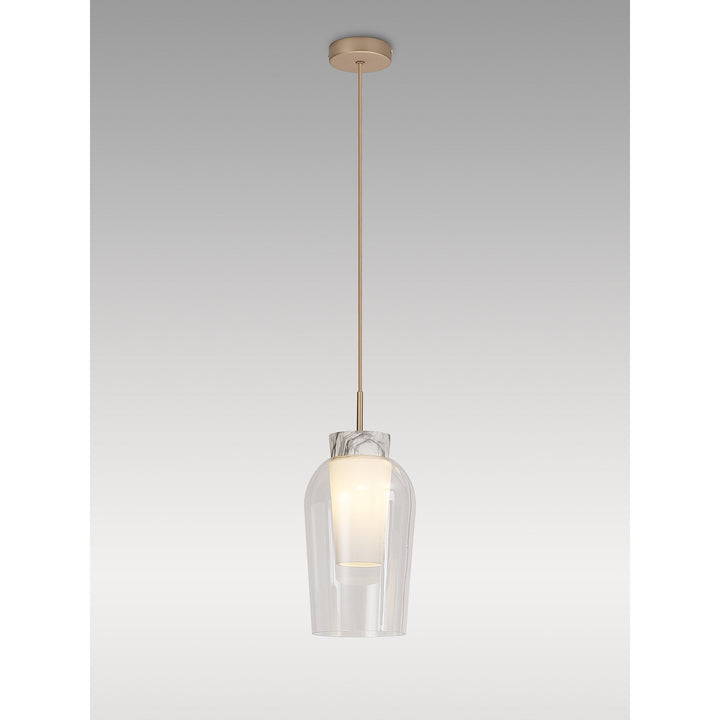 Mantra M8398 Nora Single Pendant Gold/White/Clear Glass With Frosted Inner