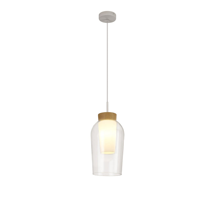 Mantra M8278 Nora Single Pendant White/Wood/Clear Glass With Frosted Inner