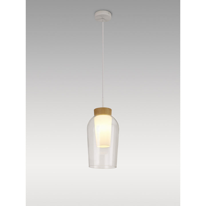 Mantra M8278 Nora Single Pendant White/Wood/Clear Glass With Frosted Inner