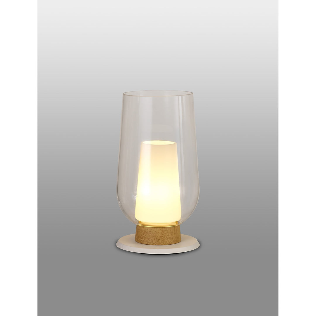 Mantra M8281 Nora Table Lamp White/Wood/Clear Glass With Frosted Inner