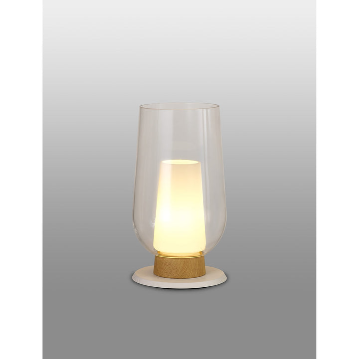 Mantra M8281 Nora Table Lamp White/Wood/Clear Glass With Frosted Inner