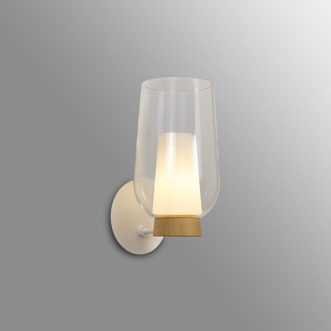 Mantra M8280 Nora Wall Lamp White/Wood/Clear Glass With Frosted Inner