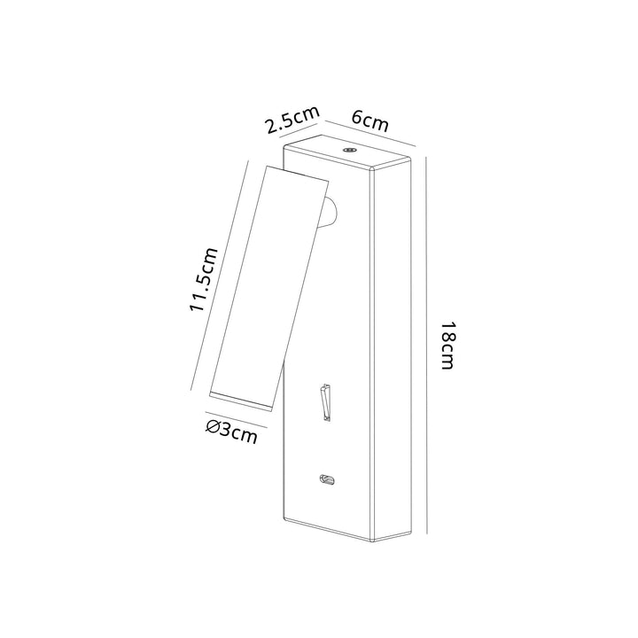 Mantra M8500 Tarifa II LED Wall/Reading Light Adjustable With USB-C Socket Satin Nickel