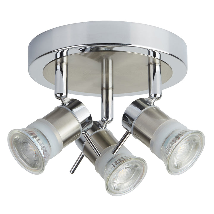 Searchlight 7443CC-LED Aries Bathroom 3 Light LED Round Spotlight Chrome Satin Silver