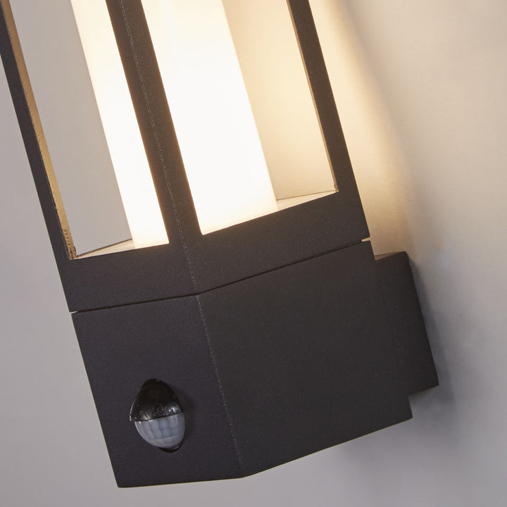 Searchlight 91251-1BK-PIR Avenue Outdoor Wall Light Black Metal White Polycarbonate PIR