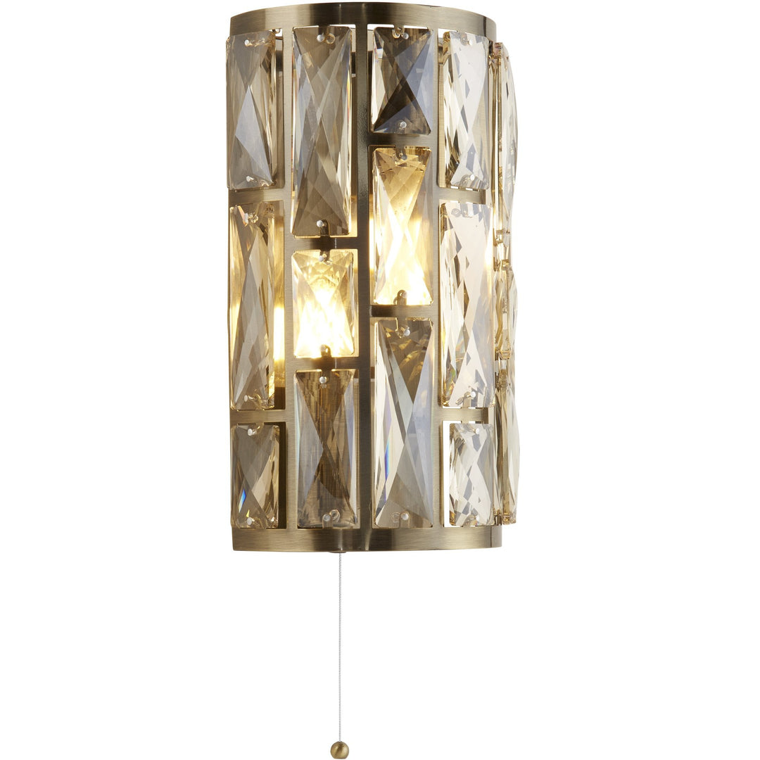 Searchlight 6582-2AB Bijou 2 Light Wall Light Antique Brass Metal Champagne Glass