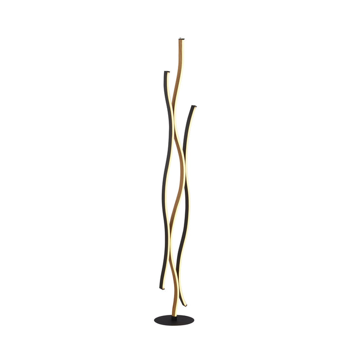 Searchlight 32102-1BK Bloom | LED Floor Lamp | Black Metal with Wood Effect