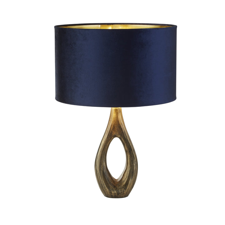 Searchlight 86531AZ Bucklow Table Lamp Antique Brass Metal Navy Velvet Shade