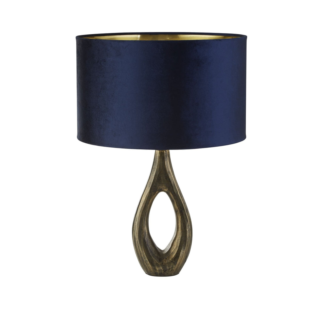 Searchlight 86531AZ Bucklow Table Lamp Antique Brass Metal Navy Velvet Shade