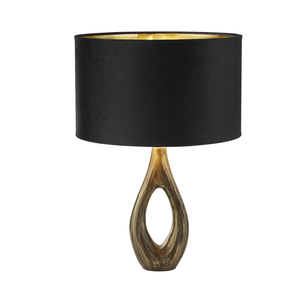 Searchlight 86531BK Bucklow Table Lamp Antique Brass Metal Black Velvet Shade
