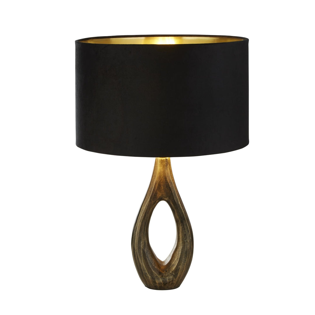 Searchlight 86531BK Bucklow Table Lamp Antique Brass Metal Black Velvet Shade