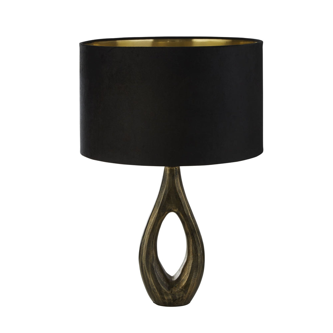 Searchlight 86531BK Bucklow Table Lamp Antique Brass Metal Black Velvet Shade