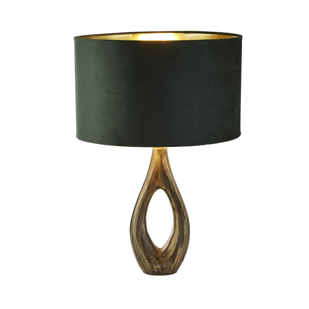 Searchlight 86531GR Bucklow Table Lamp Antique Brass Metal Green Velvet Shade