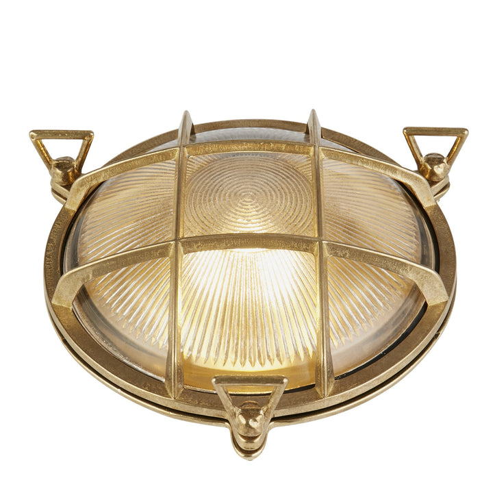 Searchlight 20361PB Bulkhead Oval Outdoor Light Solid Brass Ribbed Glass