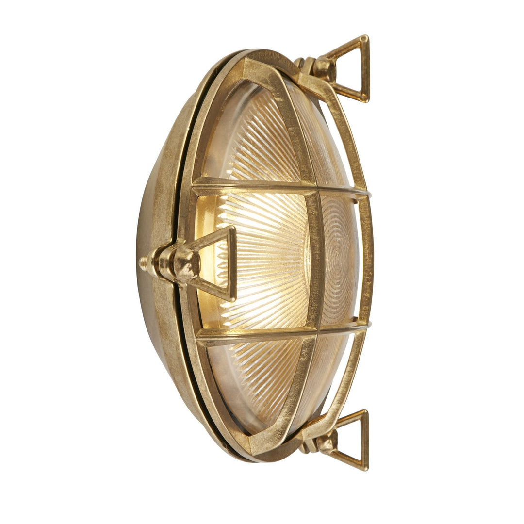 Searchlight 20361PB Bulkhead Oval Outdoor Light Solid Brass Ribbed Glass