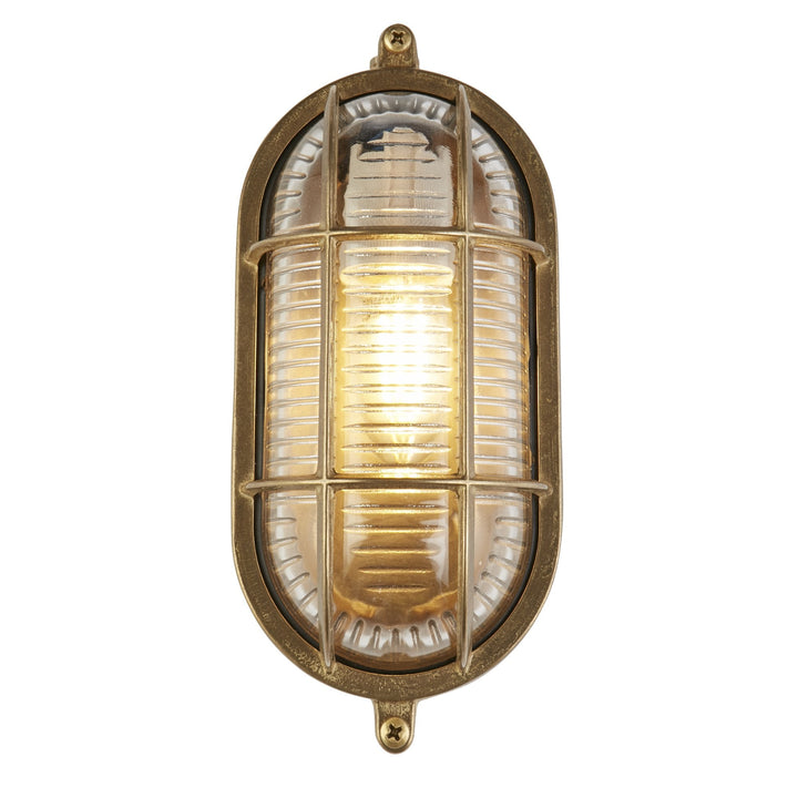 Searchlight 30361PB Bulkhead Round Outdoor Wall Light Solid Brass Ribbed Glass