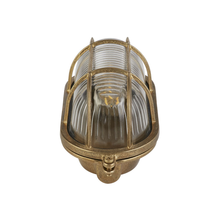 Searchlight 30361PB Bulkhead Round Outdoor Wall Light Solid Brass Ribbed Glass