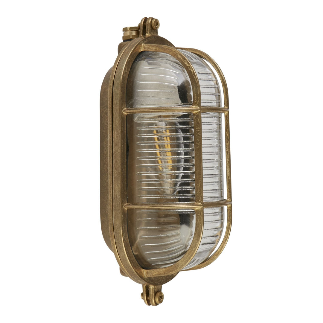 Searchlight 30361PB Bulkhead Round Outdoor Wall Light Solid Brass Ribbed Glass