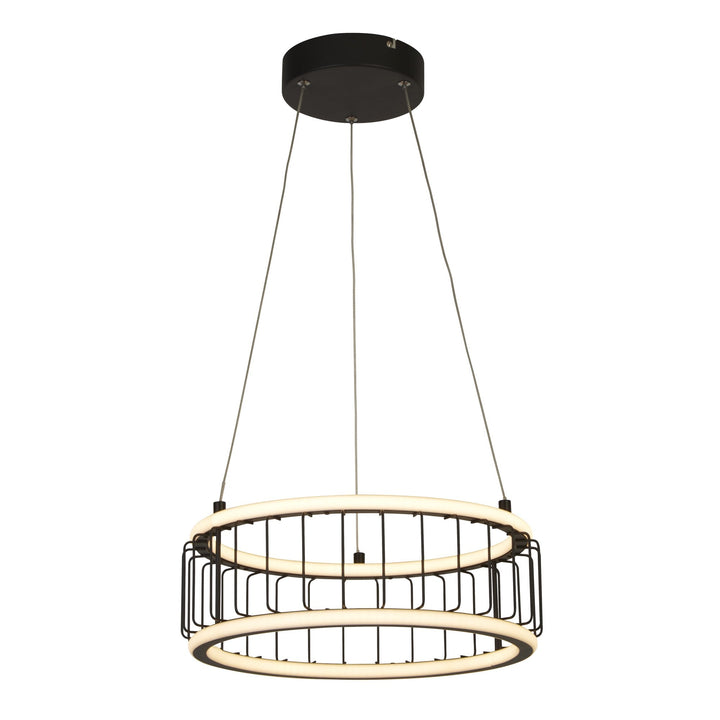 Searchlight 54213-1BK Circolo Cage LED Drum Pendant Black Metal White Silicon