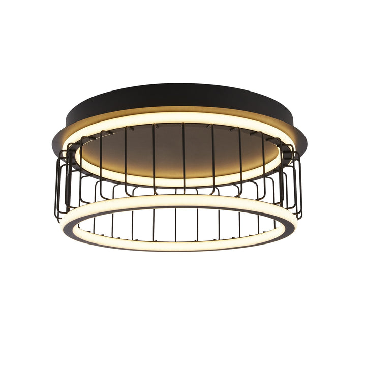 Searchlight 54215-1BK Circolo Cage LED Flush Ceiling Light Black Metal White Silicon