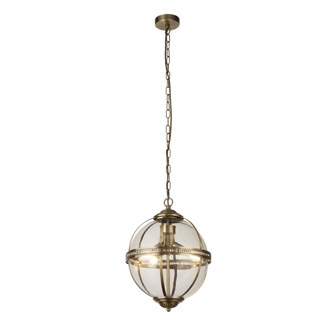 Searchlight 44213-3AB Coronet 3 Light Pendant Antique Brass Metal Glass