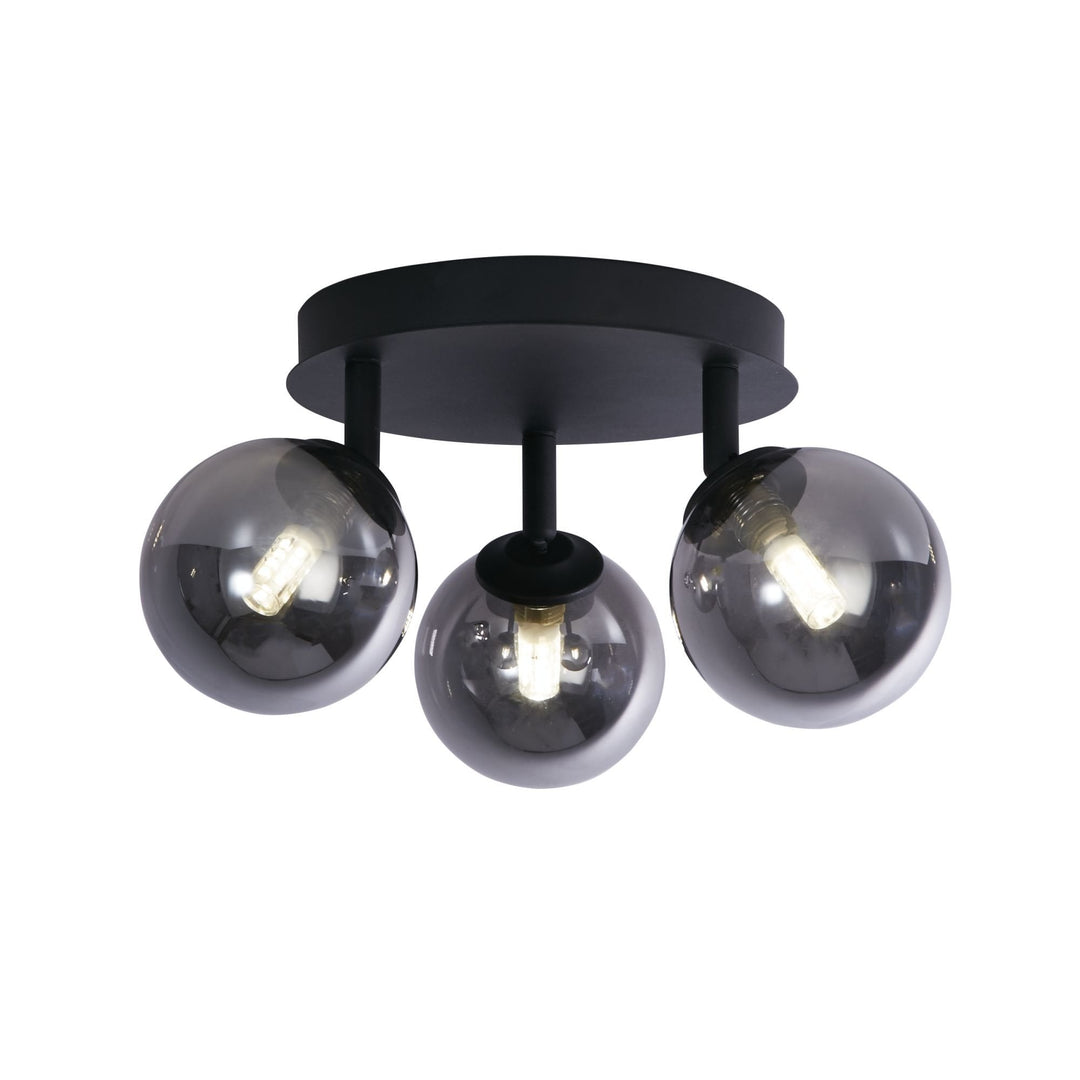 Searchlight 96913-3BK Crosby 3 Light Semi Flush Black Metal Smoked Glass