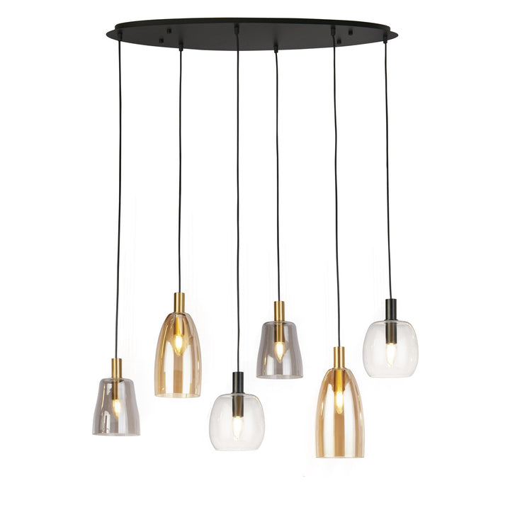 Searchlight 36463-6BK Divine 6 Light Multi Drop Pendant Black Metal Coloured Glass