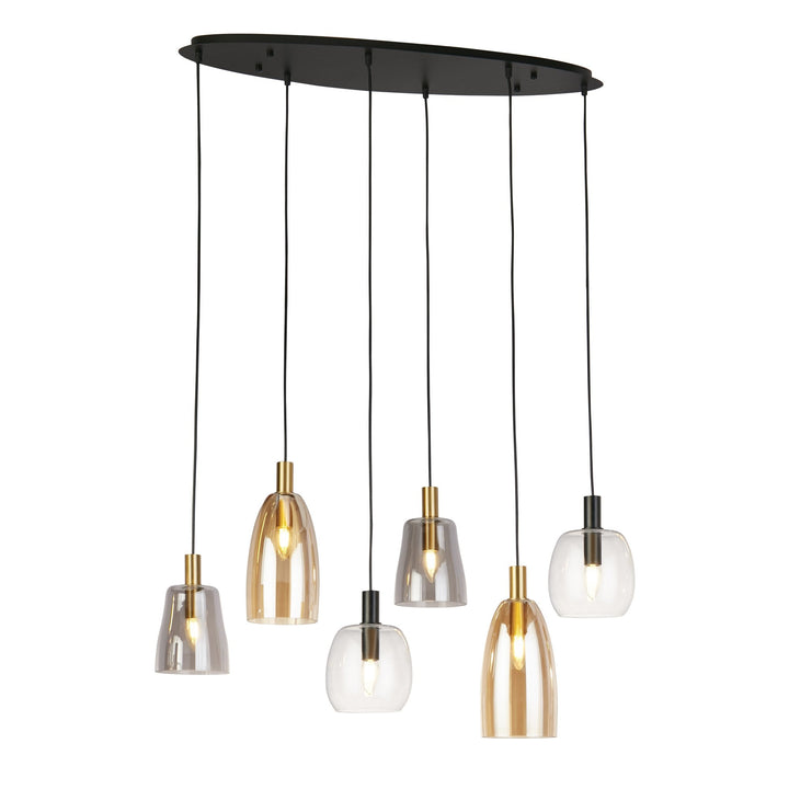 Searchlight 36463-6BK Divine 6 Light Multi Drop Pendant Black Metal Coloured Glass