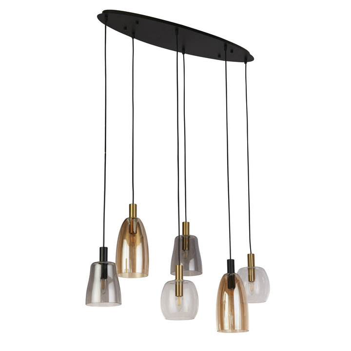 Searchlight 36463-6BK Divine 6 Light Multi Drop Pendant Black Metal Coloured Glass