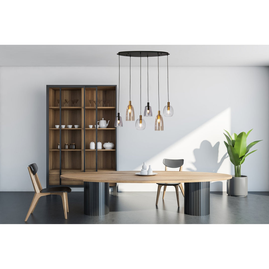 Searchlight 36463-6BK Divine 6 Light Multi Drop Pendant Black Metal Coloured Glass