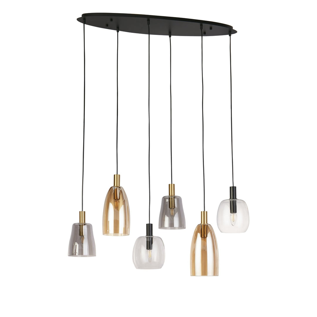 Searchlight 36463-6BK Divine 6 Light Multi Drop Pendant Black Metal Coloured Glass