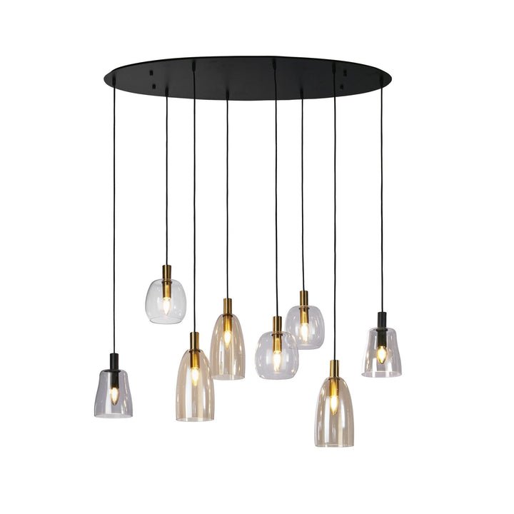 Searchlight 36463-8BK Divine 8 Light Multi Drop Pendant Black Metal Coloured Glass