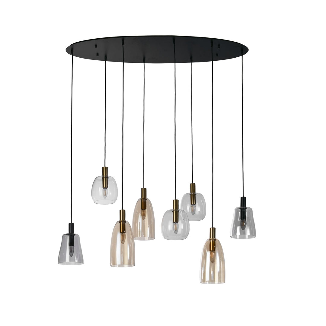 Searchlight 36463-8BK Divine 8 Light Multi Drop Pendant Black Metal Coloured Glass