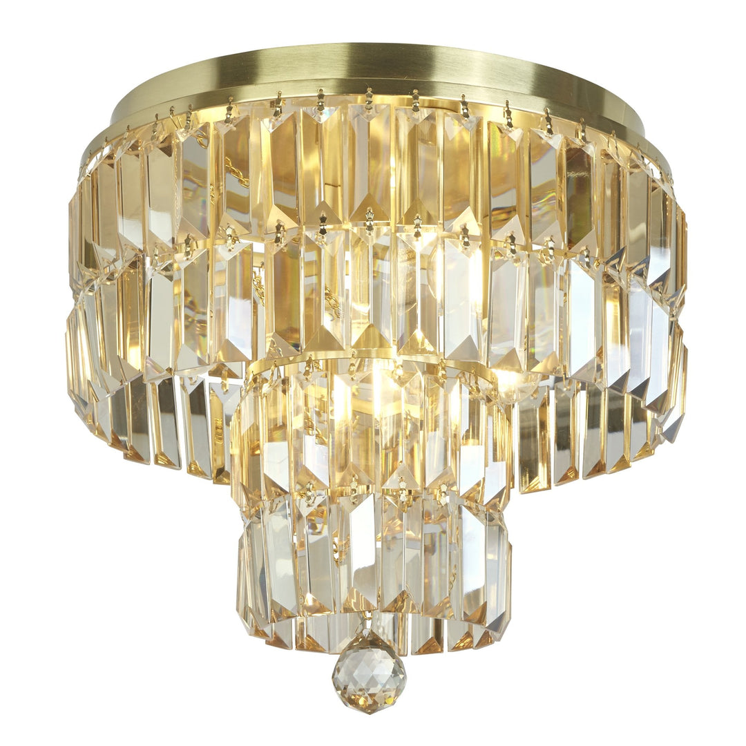 Searchlight 61321-4SB Empire Bathroom 4 Light Flush Satin Brass Metal Champagne Crystal