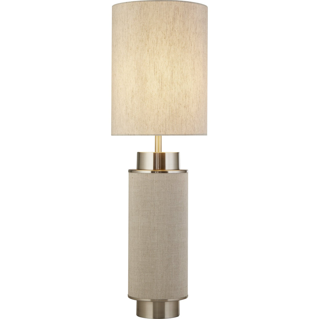 Searchlight 59041SN Flask Table Lamp Satin Nickel Grey Hessian White Linen