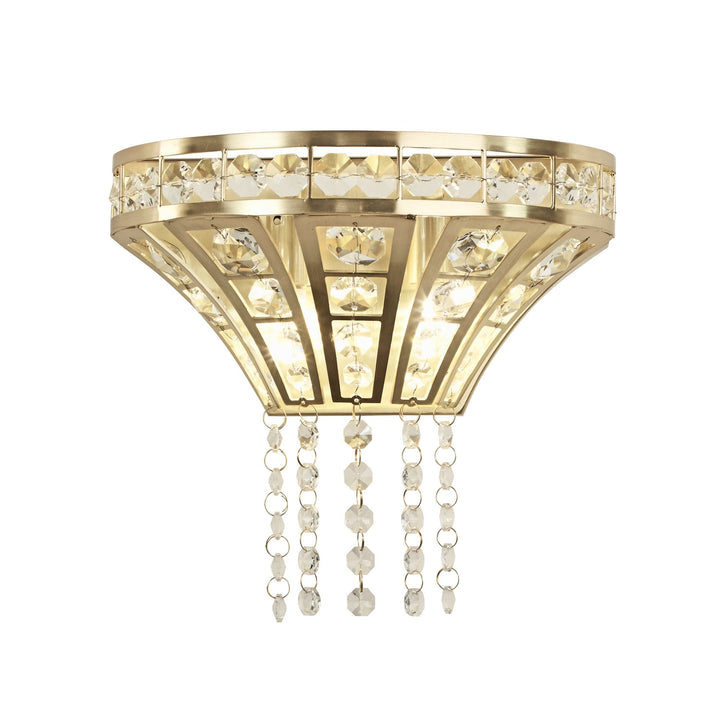 Searchlight 68510-2SB Gemma 2 Light Wall Light Satin Brass Clear Crystal