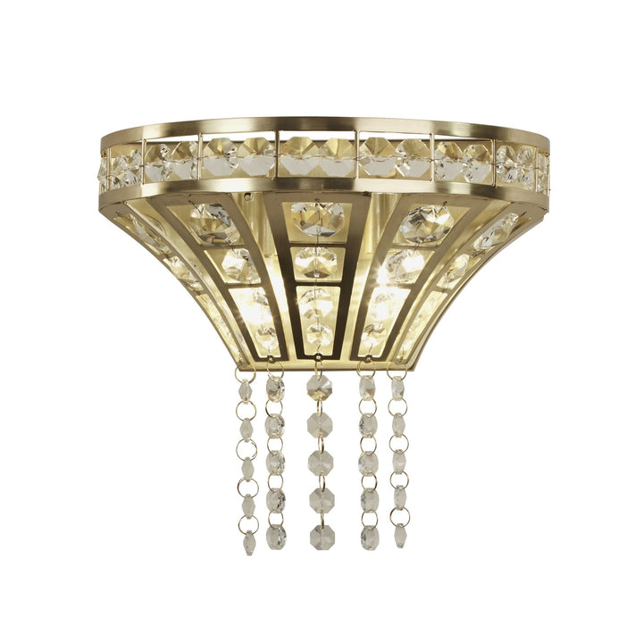 Searchlight 68510-2SB Gemma 2 Light Wall Light Satin Brass Clear Crystal