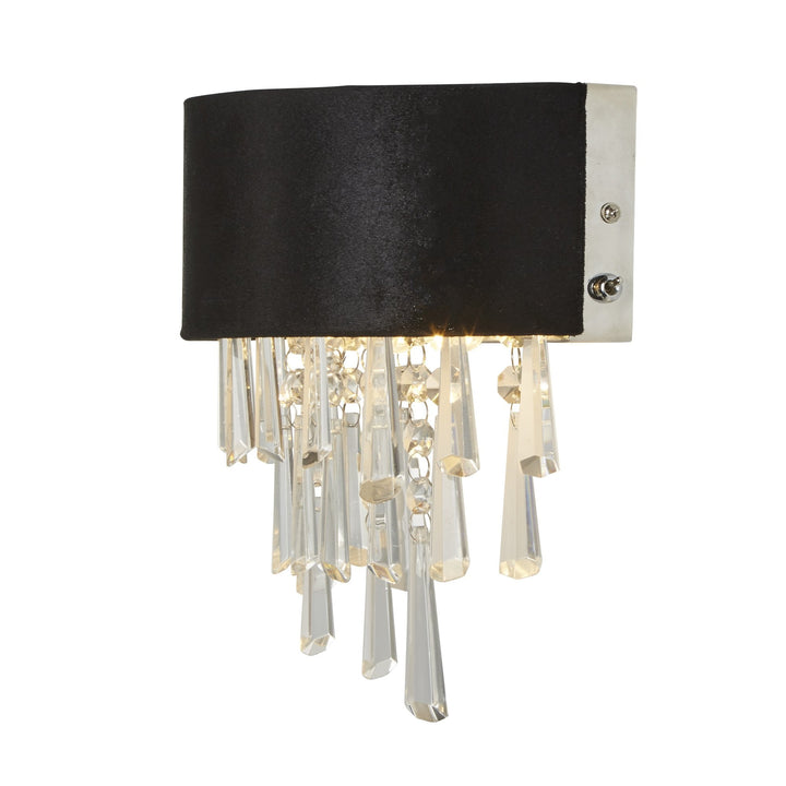 Searchlight 50818-2BK Glamour 2 Light Wall Light Black Velvet Clear Crystal