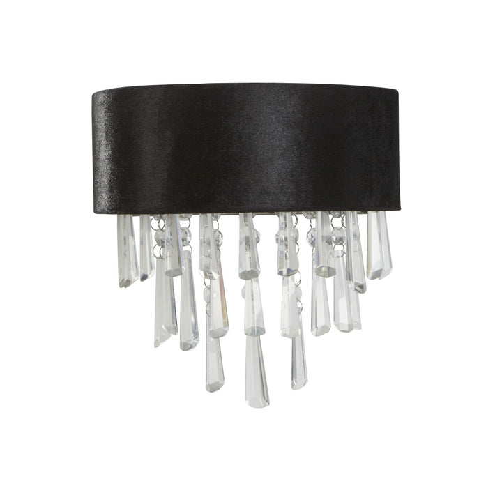 Searchlight 50818-2BK Glamour 2 Light Wall Light Black Velvet Clear Crystal