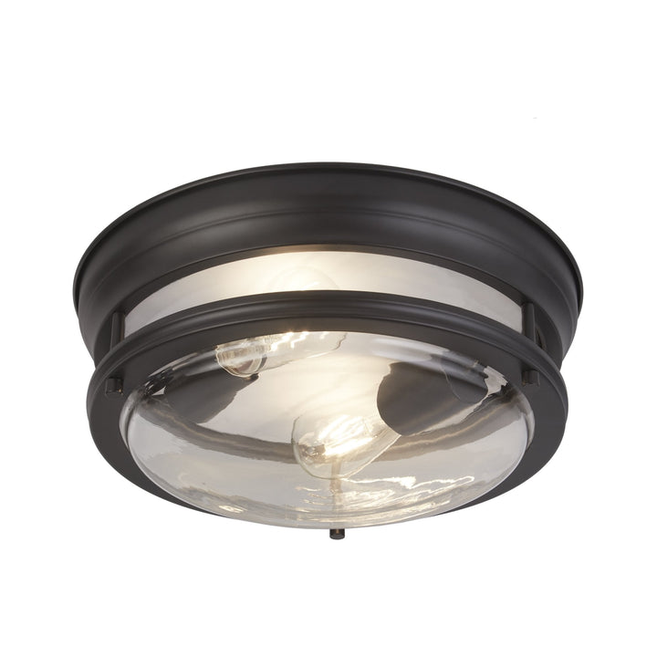 Searchlight 5182BK Glasgow Bathroom 2 Light Flush Ceiling Light Black Metal Clear Glass