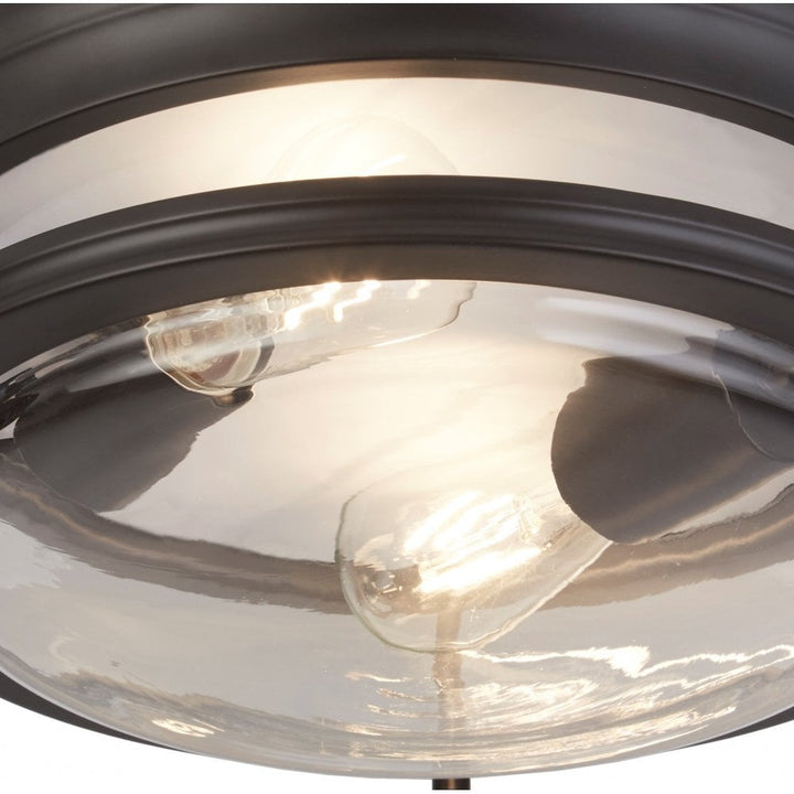 Searchlight 5182BK Glasgow Bathroom 2 Light Flush Ceiling Light Black Metal Clear Glass