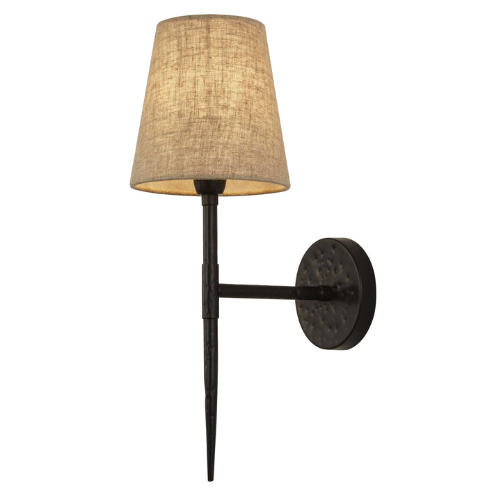 Searchlight 30690-1BK Gothic Wall Light Hammered Black Metal Natural Linen